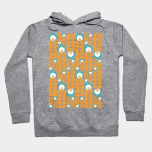 Orange, Aqua, Teal Mid Mod Flowers Pattern Hoodie